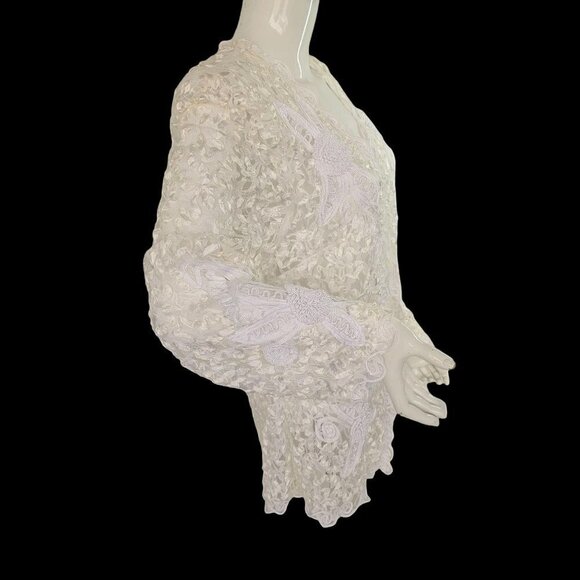 Moshita Couture Jackets & Blazers - Moshita Couture Open Bolero Cardigan Ribbon Lace White Ivory Long Slv Womens 10
